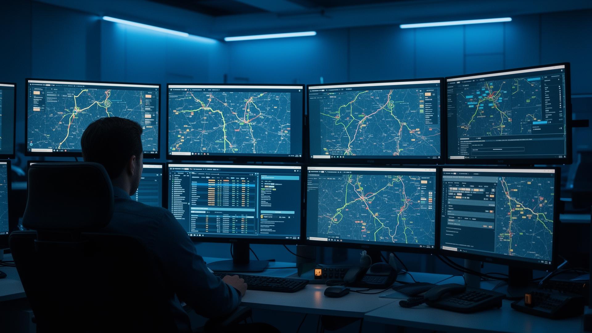 Operationeel controlecentrum met live routes